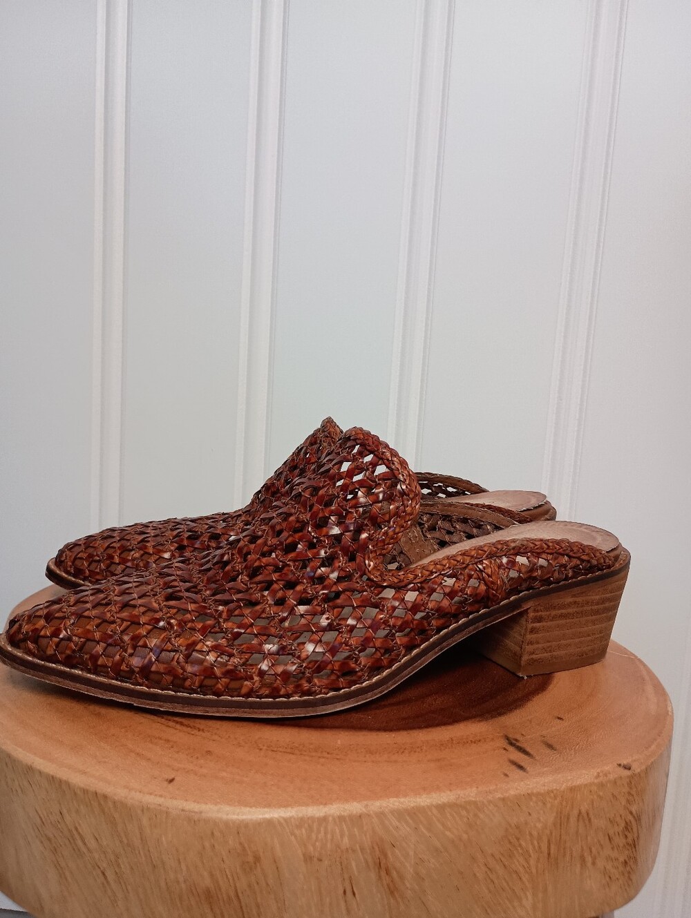 Chinese Laundry- Woven Leather Slip-On Mules - Brown- Size 7.5